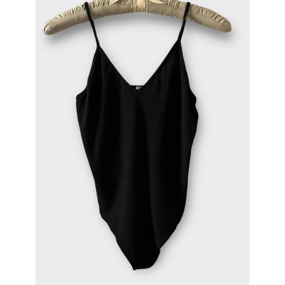 BP‎ Womens Black Ribbed V-Neck Spaghetti Strap Bodysuit Large NWT BP397555MI - Picture 2 of 9